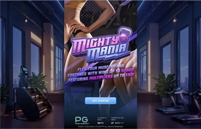 Mighty Mania – päävalikko ja panosvalintanäyttö